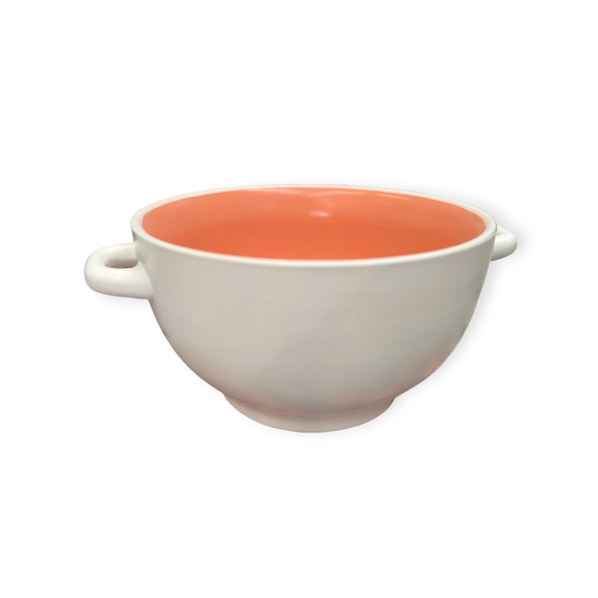 Korall-fehér kerámia leveses tál fogantyúval – 700 ml
