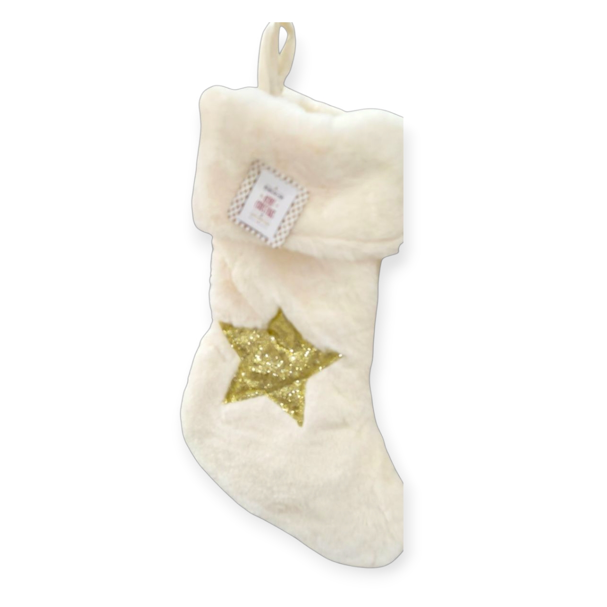 Ekrü mikuláscsizma arany csillagmintával 40cm