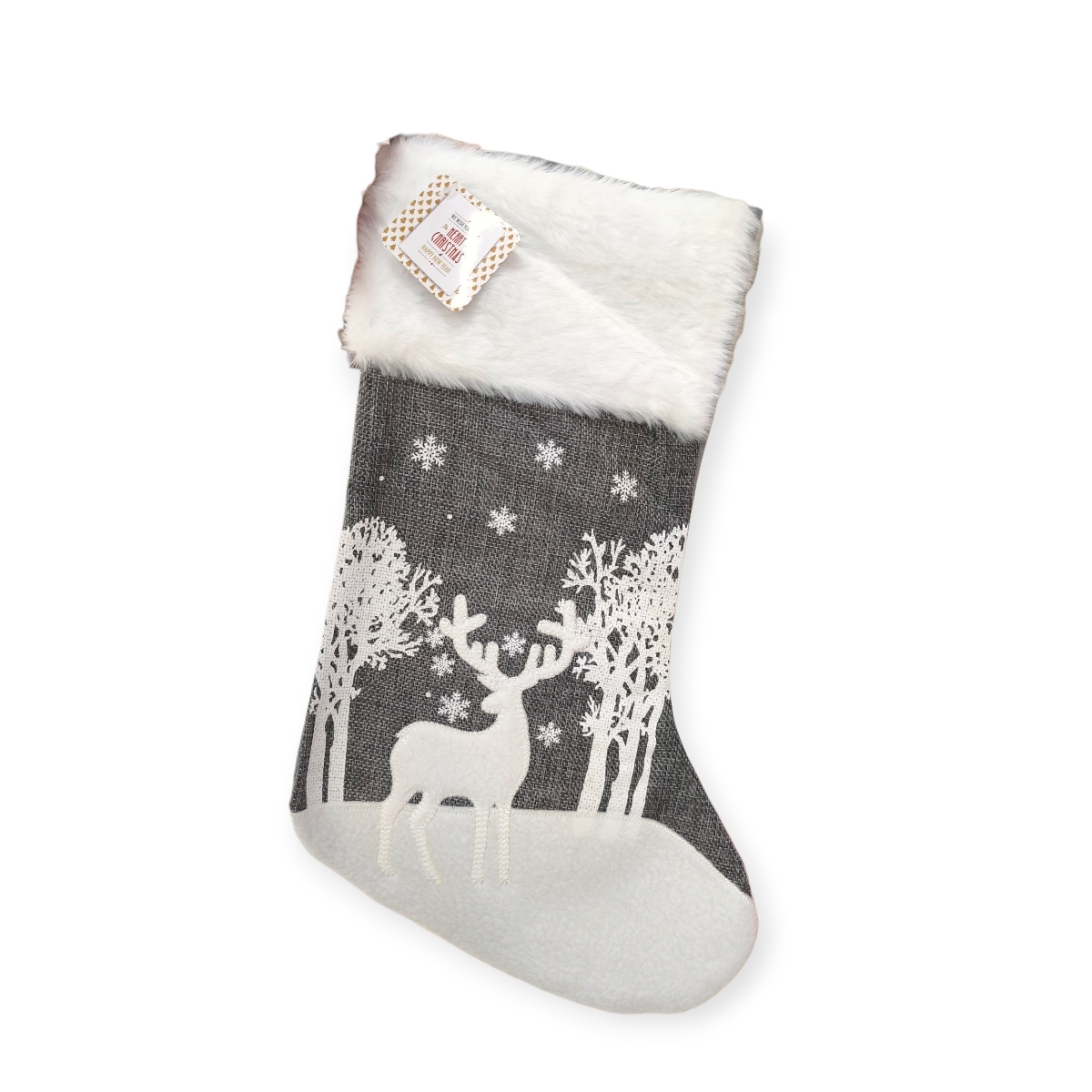 Szürke karácsonyi mikuláscsizma szarvassal 41cm