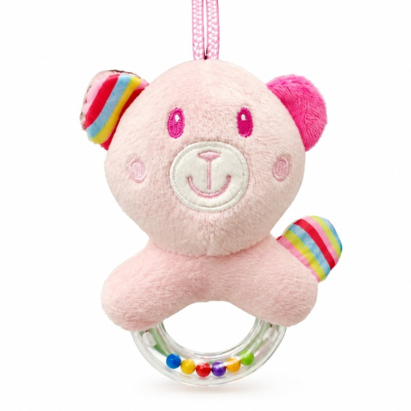 Rózsaszín plüss csörgőjáték babáknak 16 cm