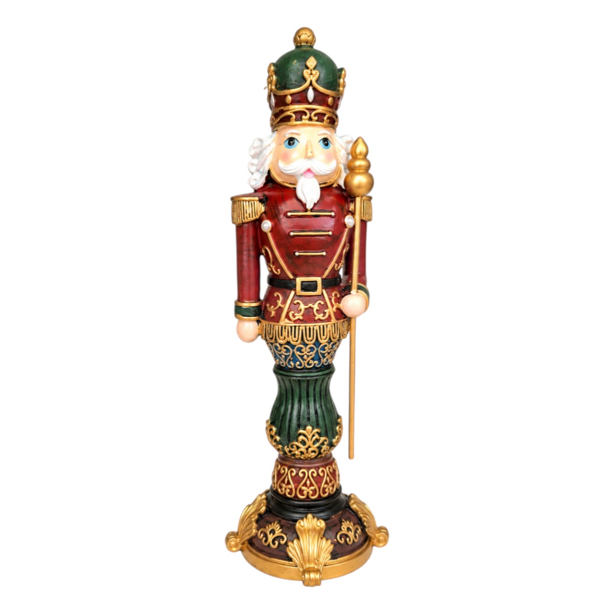 Diótörő katona figura piros-arany ruhában, jogarral (27 cm)