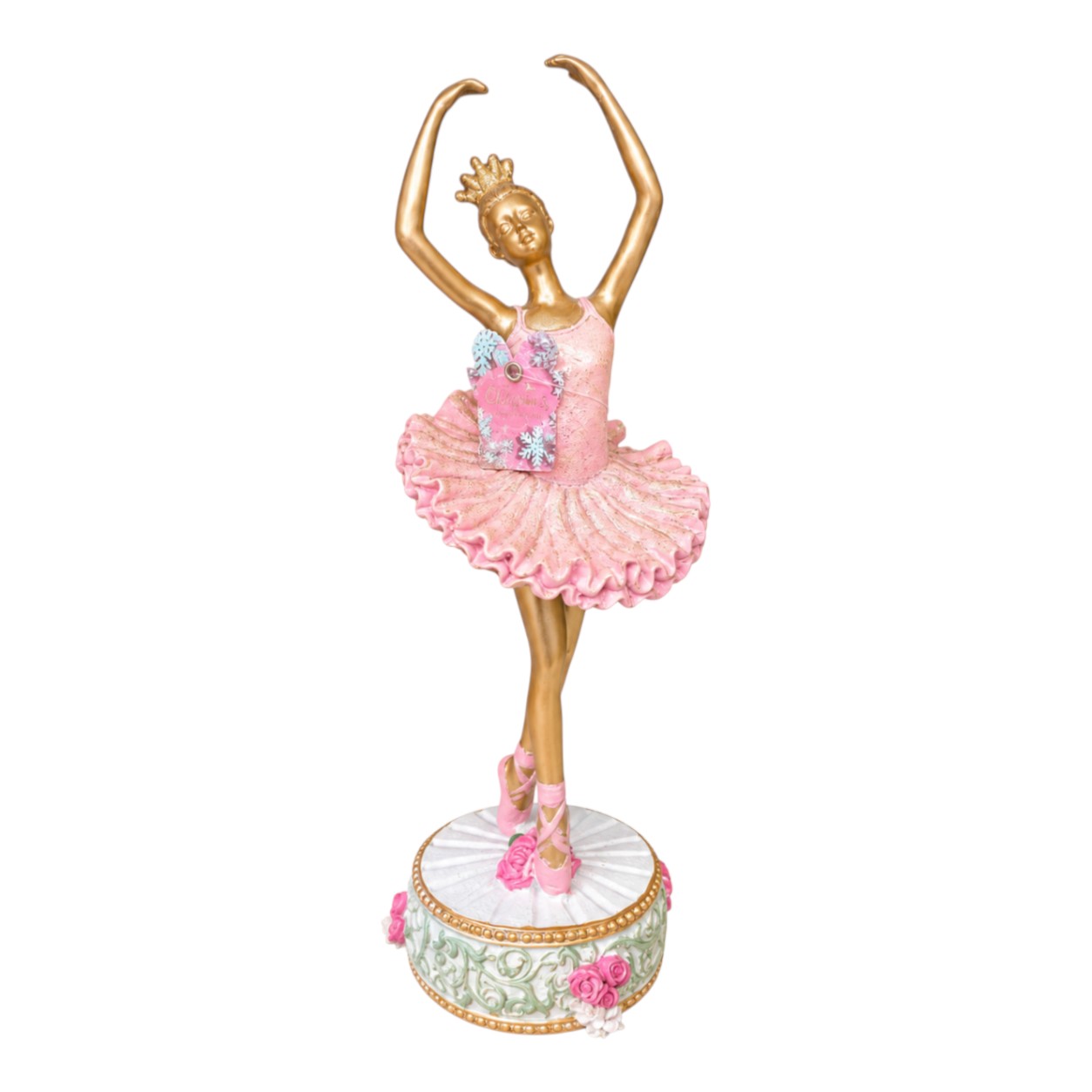 Arany balerina karácsonyi figura rózsaszín szoknyával (33 cm)