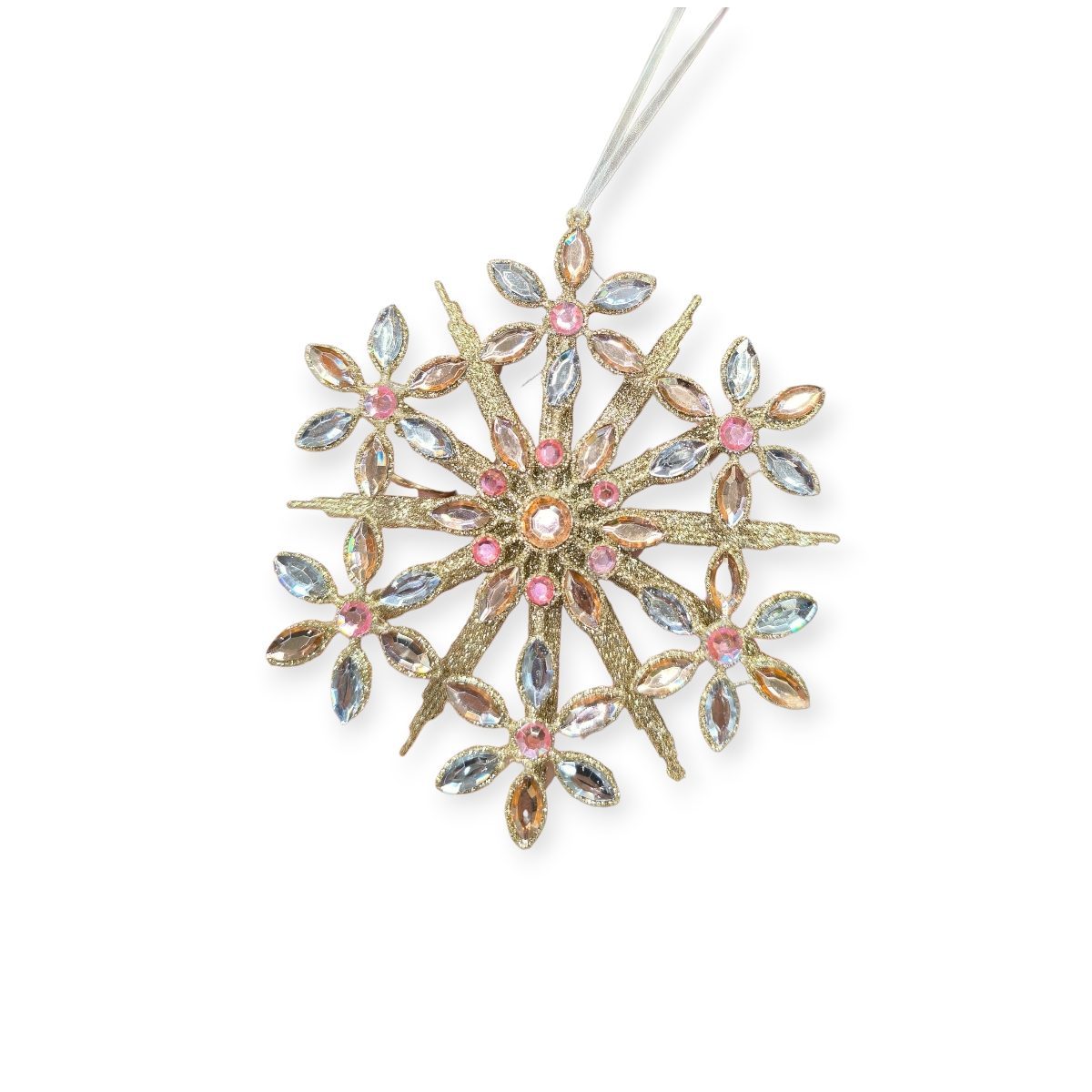 3D karácsonyfa hópehely – pezsgő csillámos és kristályos, 13x2x13 cm