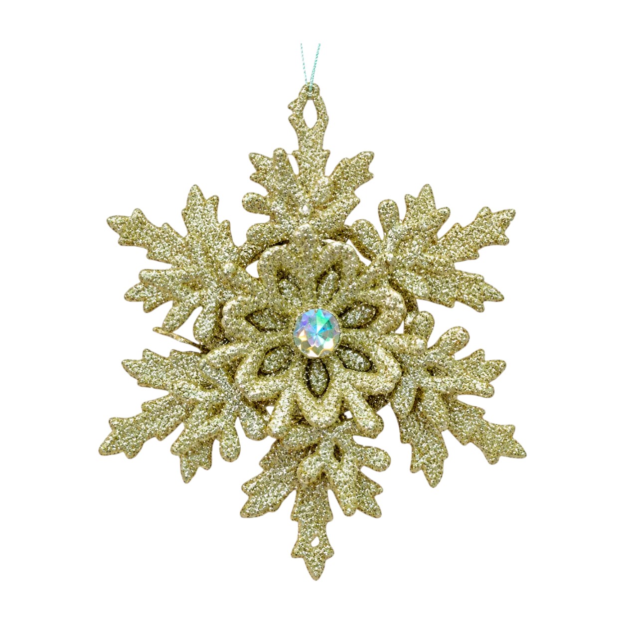 Csillogó pezsgő 3D hópehely kristályokkal – 12 cm
