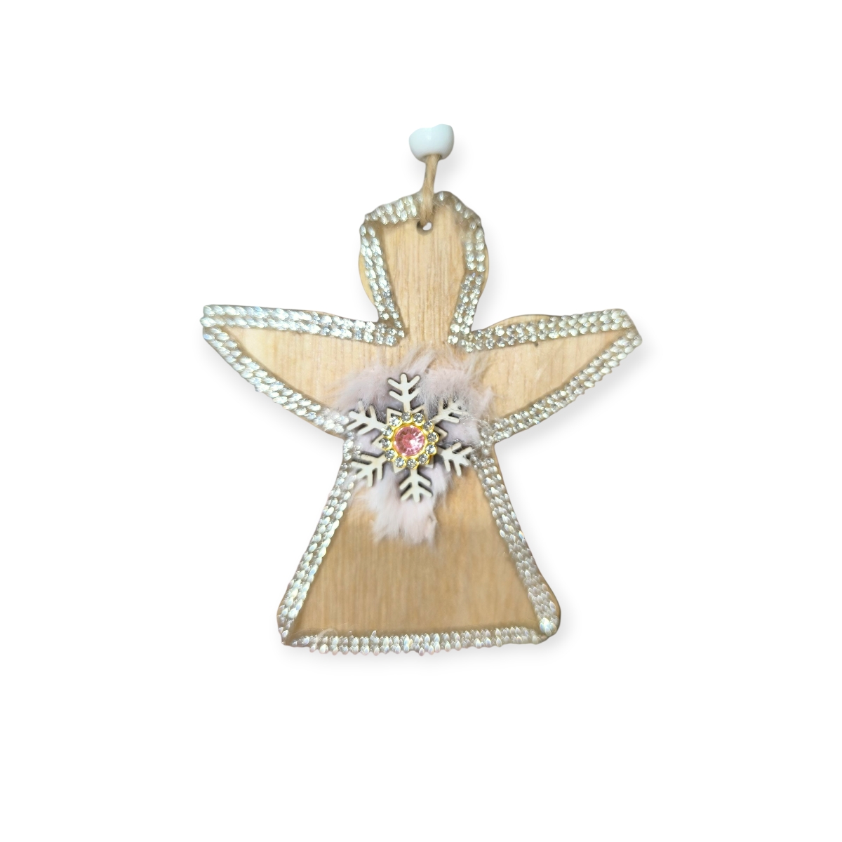 Fa angyal karácsonyfa dísz – strasszos, 10 cm