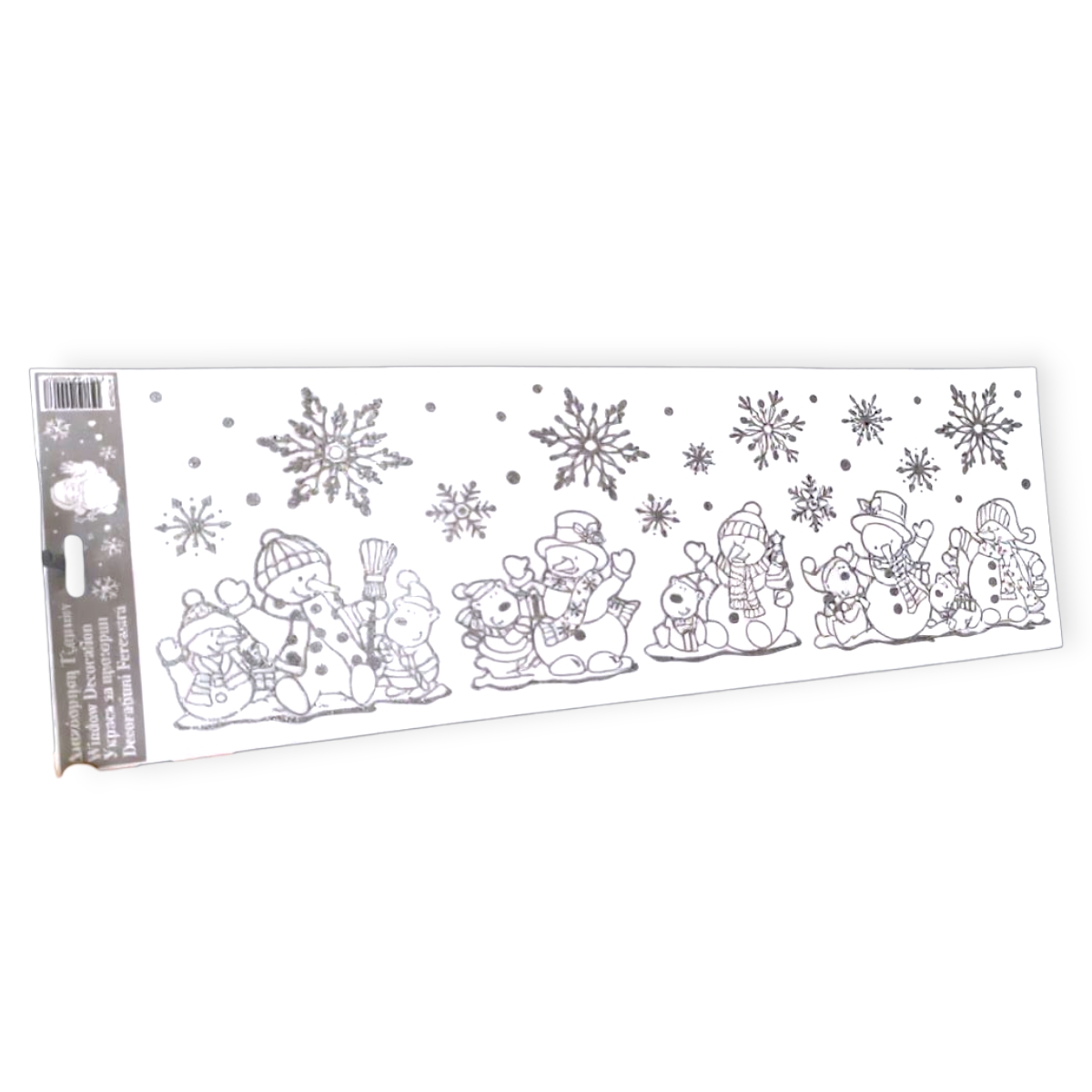 Karácsonyi ablakmatricák hóember és pelyhek ezüst 20x60cm