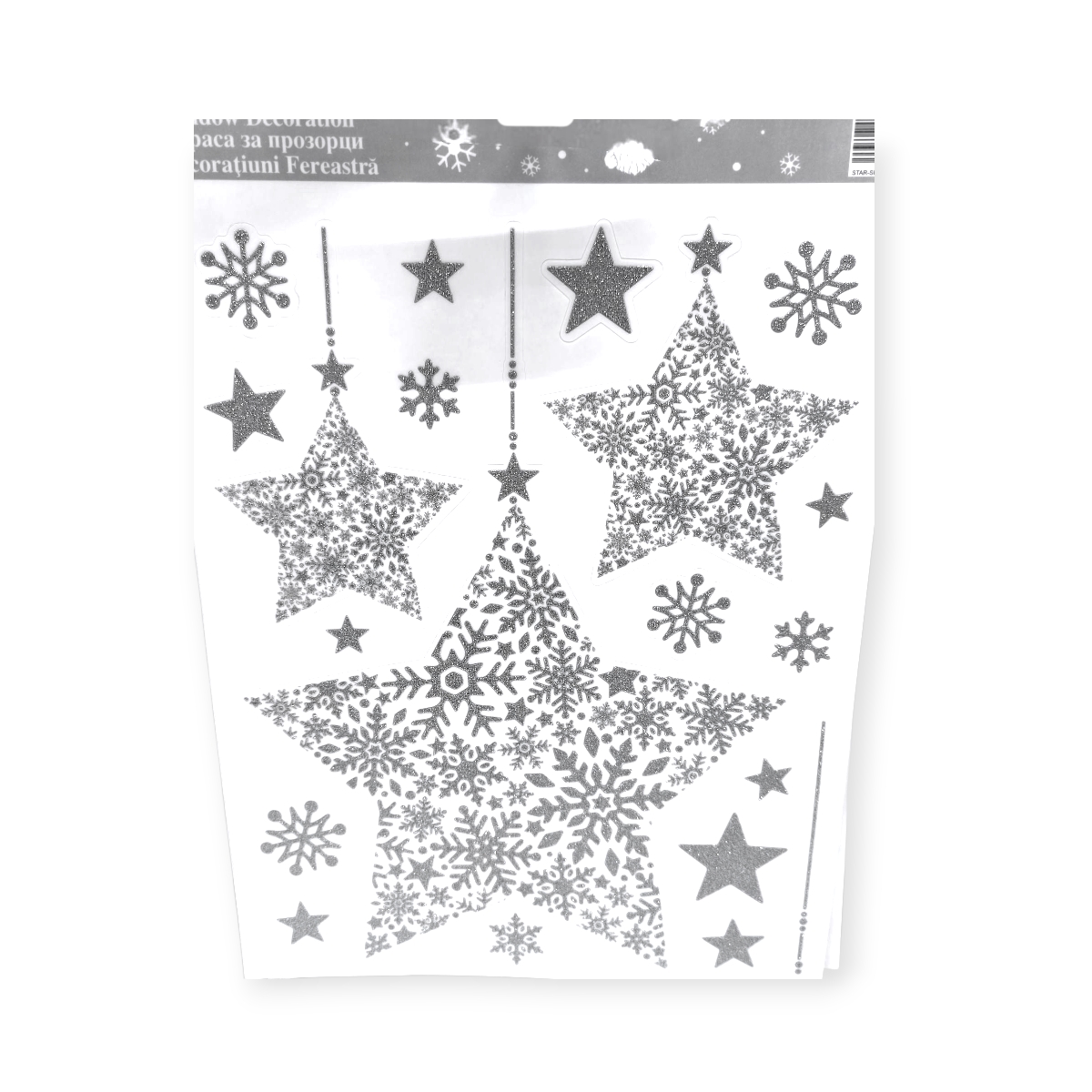 Big Stars karácsonyi dekoratív matricák – csillogó ezüst csillagok 30x38cm