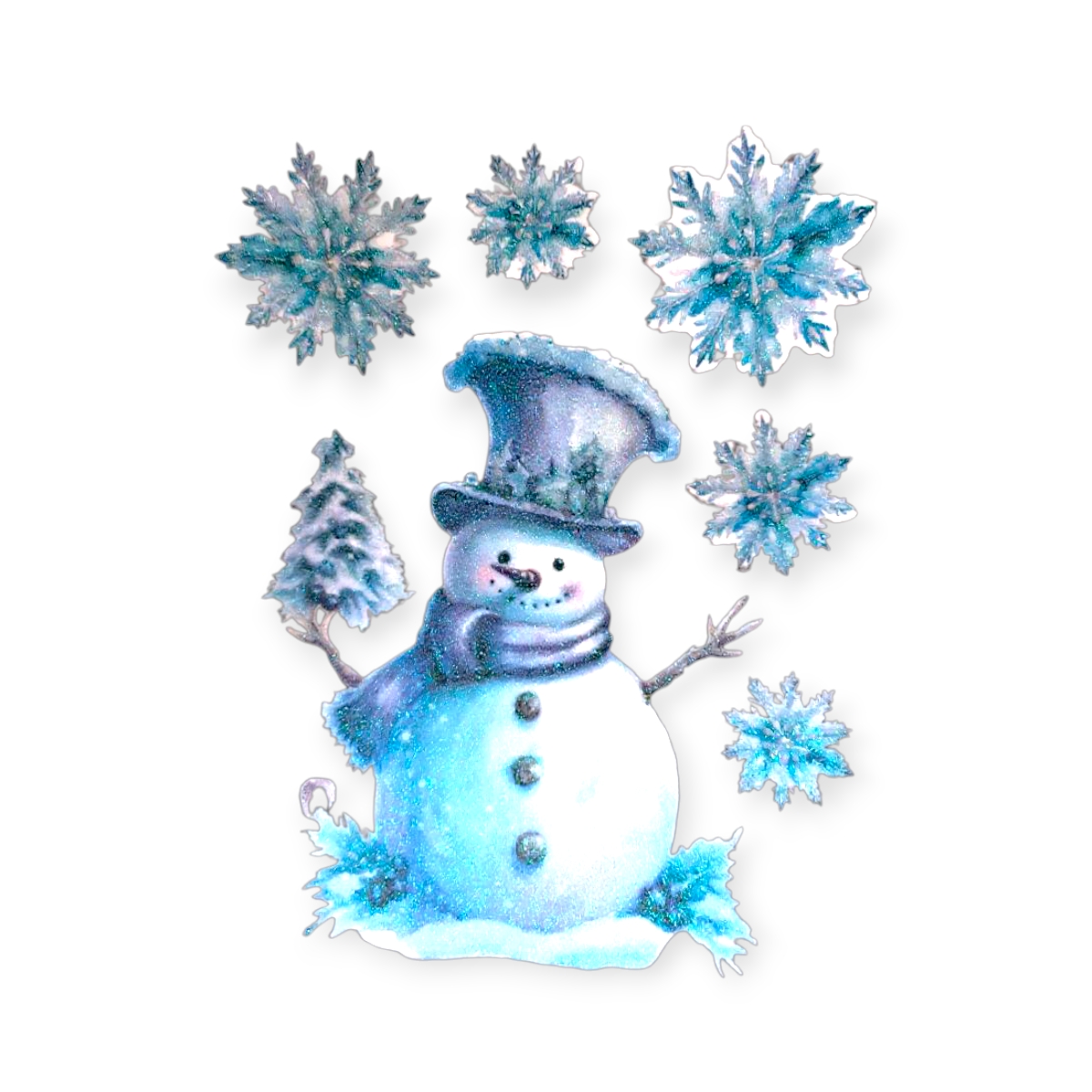 Hóemberes karácsonyi matrica kék csillogással 30x38cm