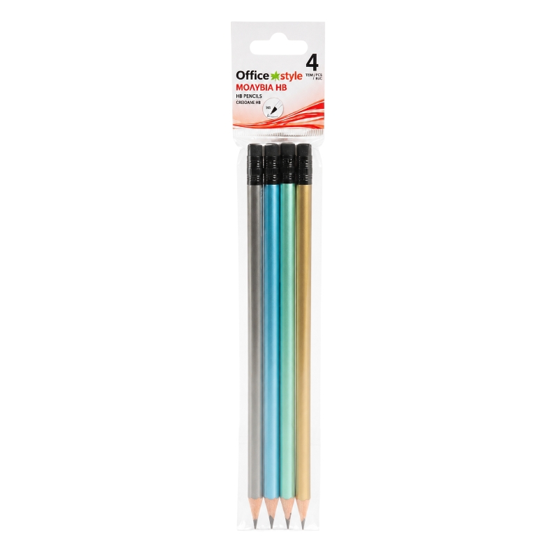 HB grafitceruza radírral fémhatású 4 darab