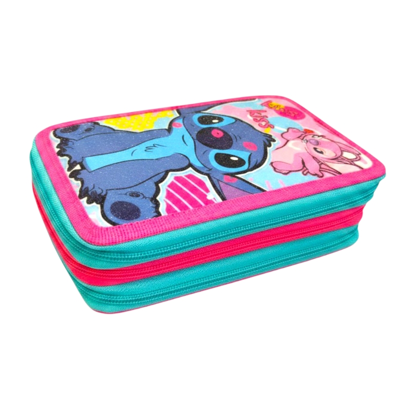 Lilo és Stitch 3 emeletes töltött tolltartó – rózsaszín, 13 × 6 × 20 cm