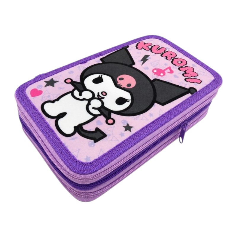 Kuromi 3 emeletes töltött tolltartó – lila, 12,5 × 6 × 19,5 cm