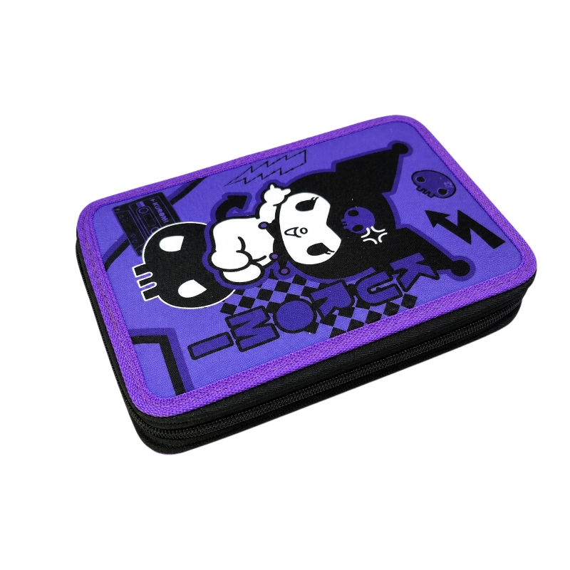Kuromi 2 emeletes töltött tolltartó – lila-fekete, 15,5 × 4 × 21 cm