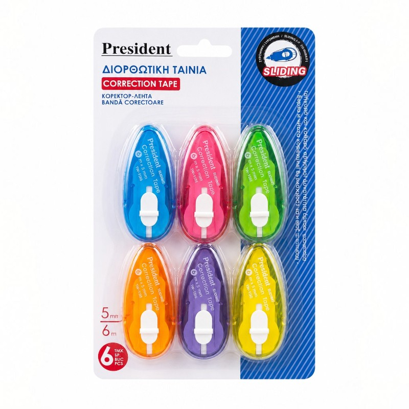 Mini színes hibajavító szalag készlet – 6 db, 6 m × 5 mm