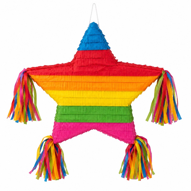 Színes csillag pinata 50 játékkal – 50 × 8 × 48 cm