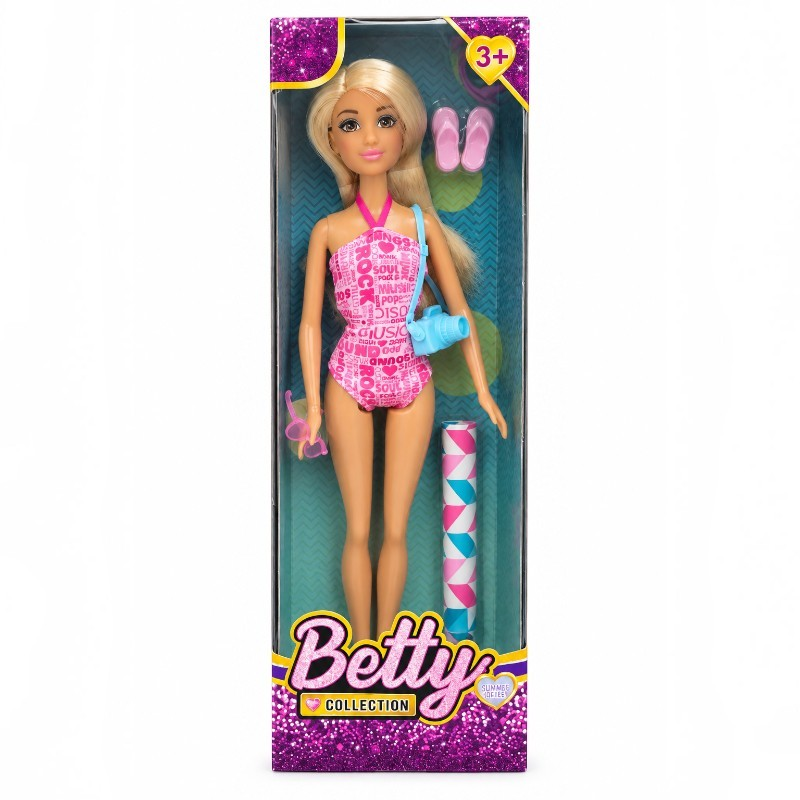 Betty baba – fürdőruhával, fényképezőgéppel és strandkiegészítőkkel