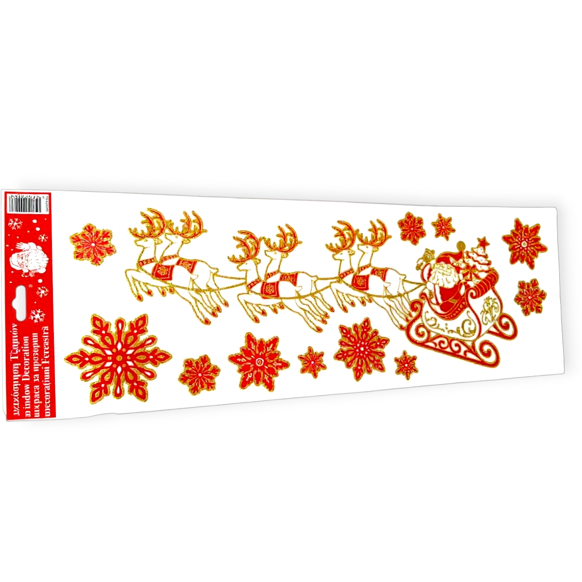 Karácsonyi ablakmatrica Mikulás szánkó arany csillámmal 20x60cm