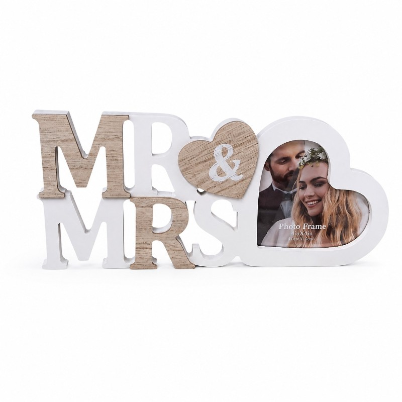 Mr & Mrs szív fotókeret – 27x12 cm
