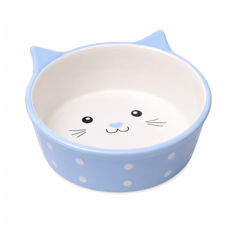 Kék cica alakú porcelán macskatál – 350 ml