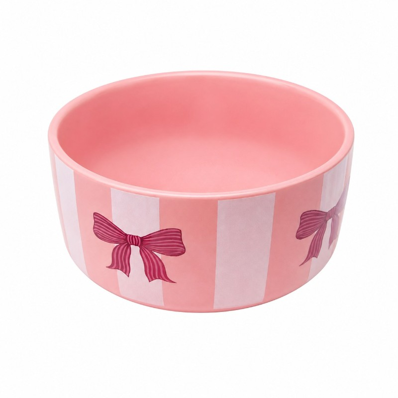 Rózsaszín porcelán kisállat tál masnimintával 850 ml