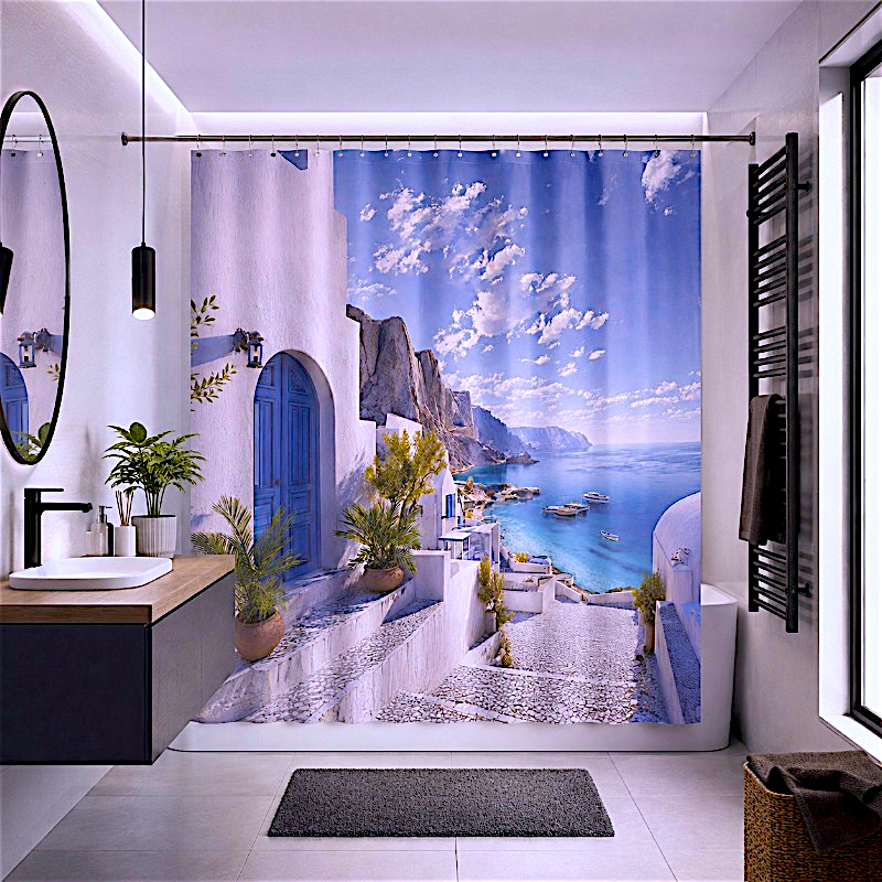 Szigetes nyári mintás PEVA zuhanyfüggöny 180x180 cm