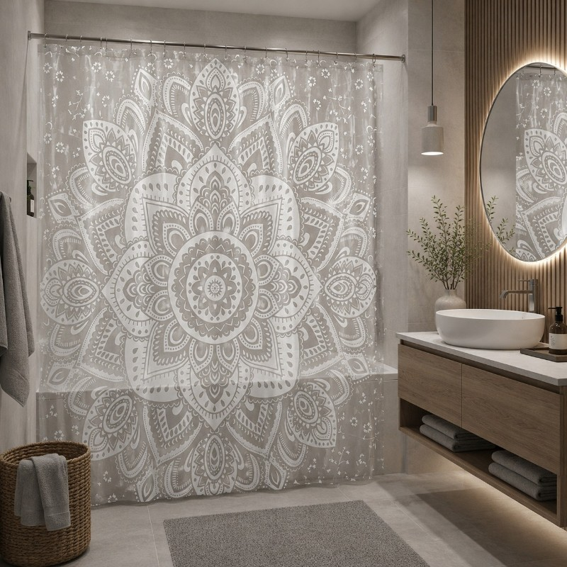Átlátszó mandala mintás zuhanyfüggöny 180x180 cm