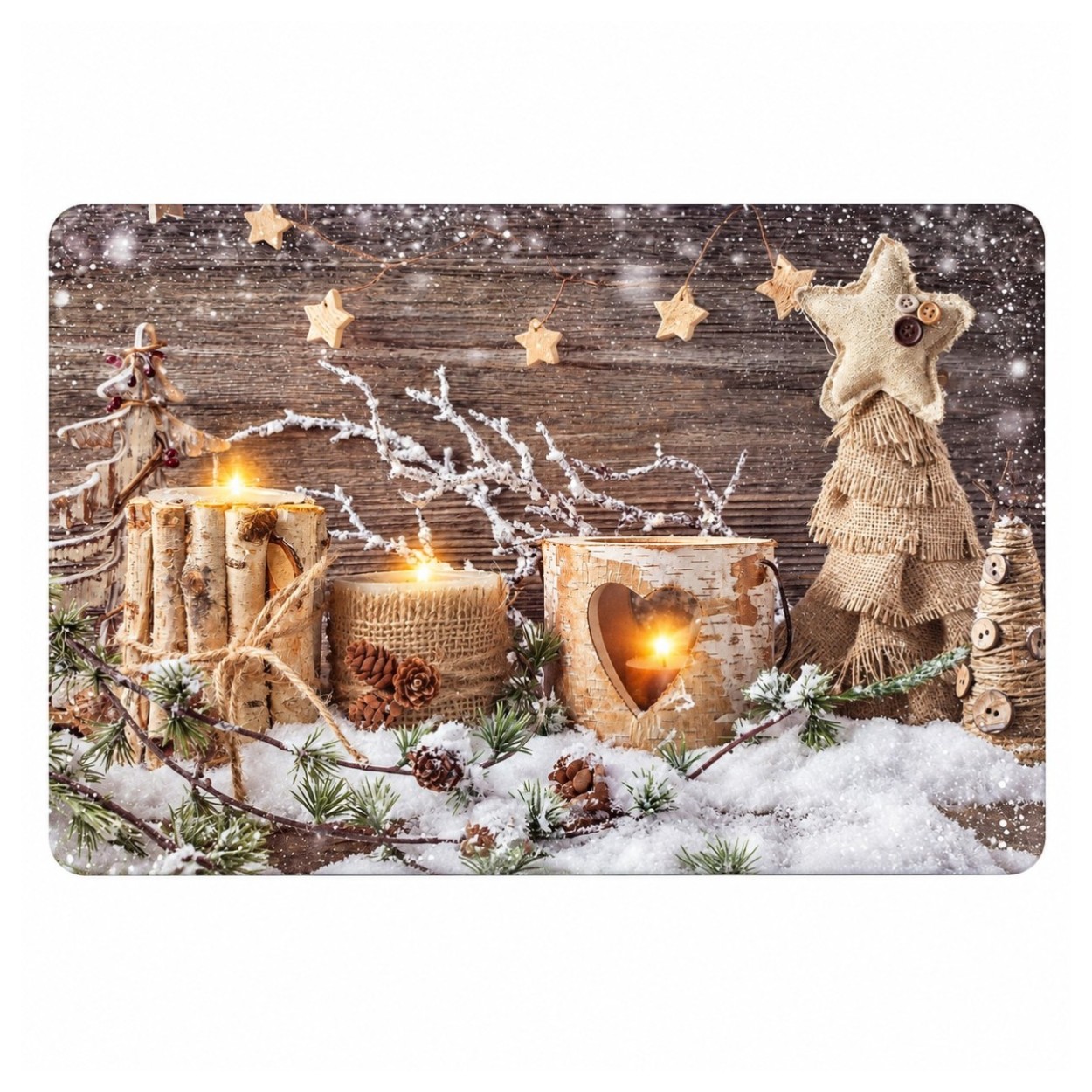Gyertyás és fenyőmintás karácsonyi tányéralátét (43,5x28,5 cm)