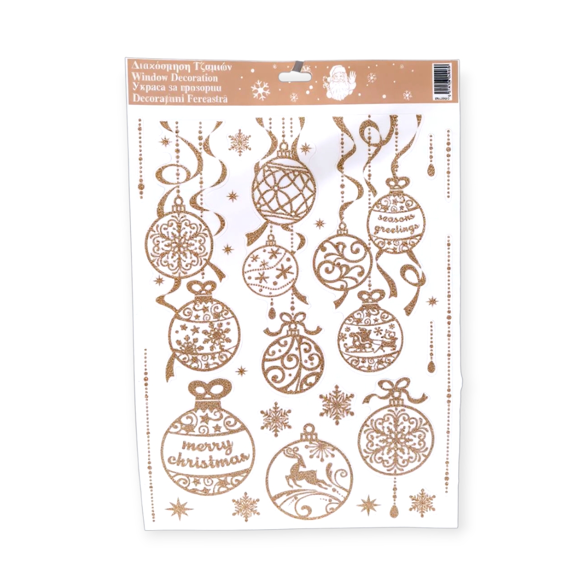 Karácsonyi ablakmatrica függő gömbök bronz csillámmal 30x42cm