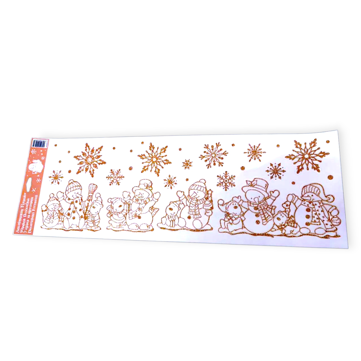 Karácsonyi ablakmatrica hóember és hópelyhek bronz csillámmal 20x60cm