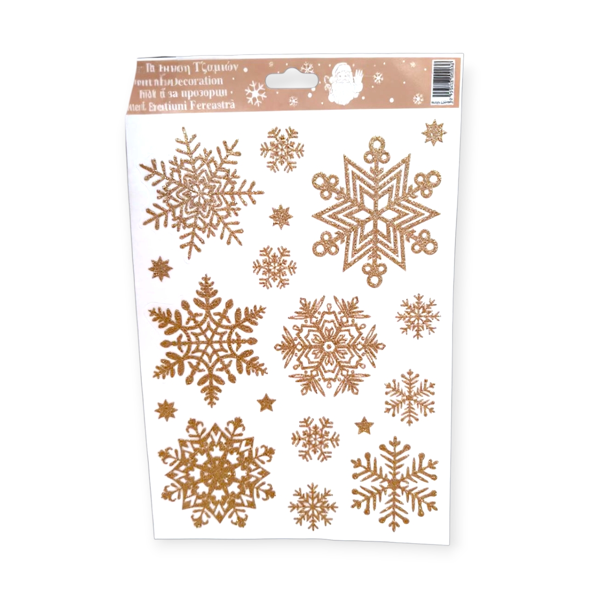 Karácsonyi ablakmatrica bronz hópelyhek csillámmal 20x30cm
