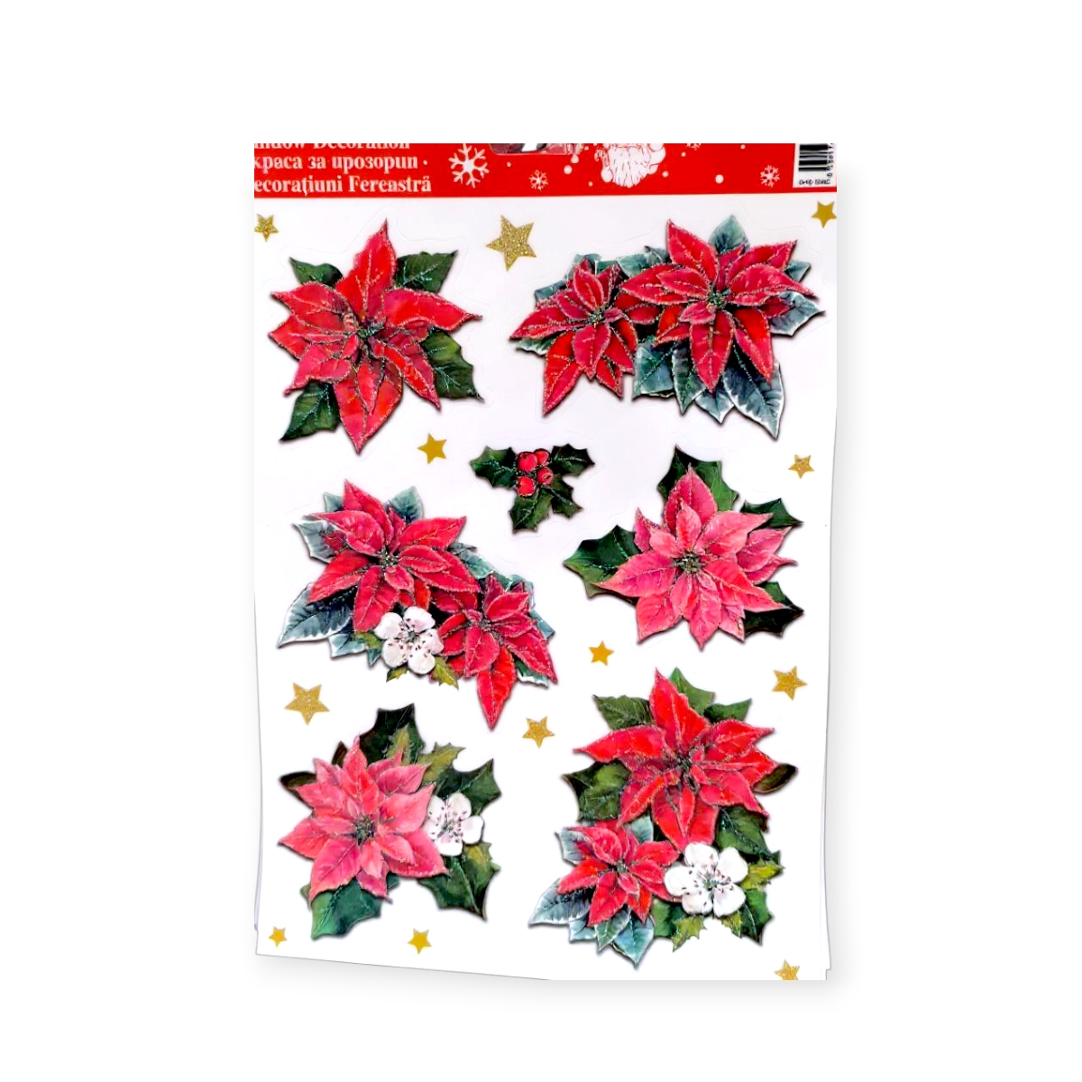 Karácsonyi ablakmatrica színes virágokkal és csillámmal 20x30cm