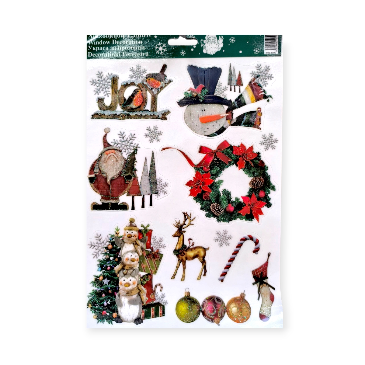 Vintage karácsonyi ablakmatrica csillámmal 20x30cm