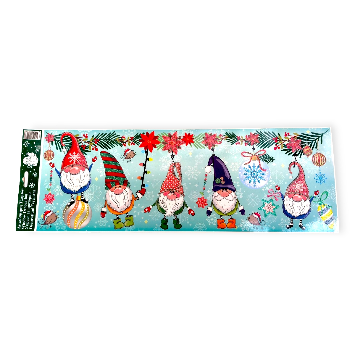 Karácsonyi ablakmatrica törpékkel irizáló 56x20cm