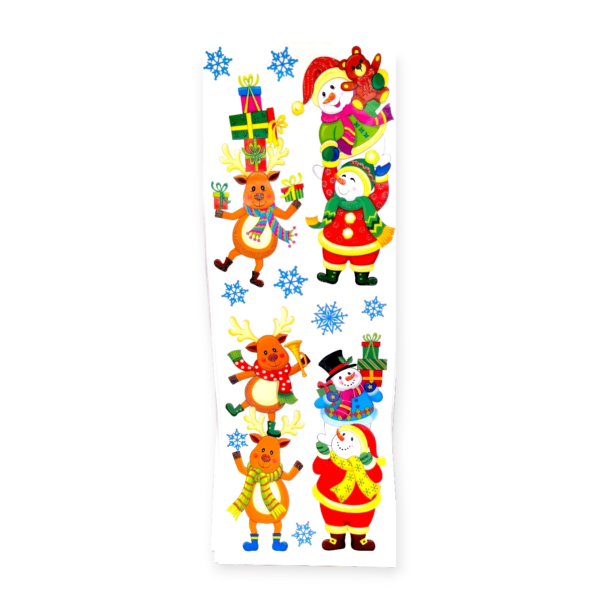Színes karácsonyi ablakmatrica hóemberrel és rénszarvassal 60x20cm