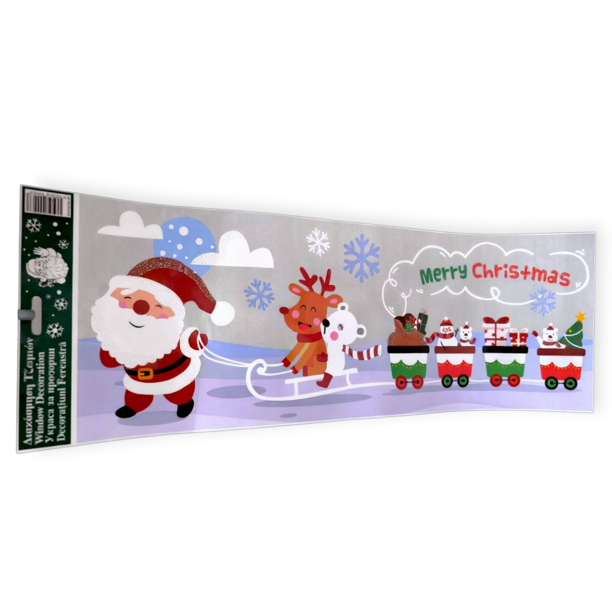 Mikulás és rénszarvas vonatos karácsonyi ablakmatrica 56x20cm