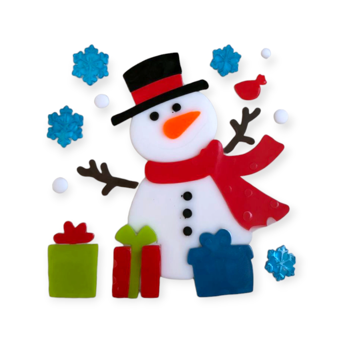 Gél ablakmatrica Hóember & Kristály ajándék 14x15cm