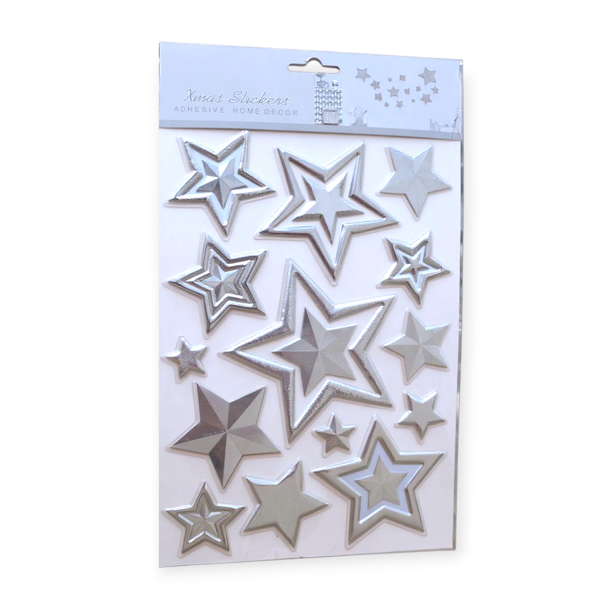Karácsonyi matrica ezüst csillagok falra és ablakra 21x30cm