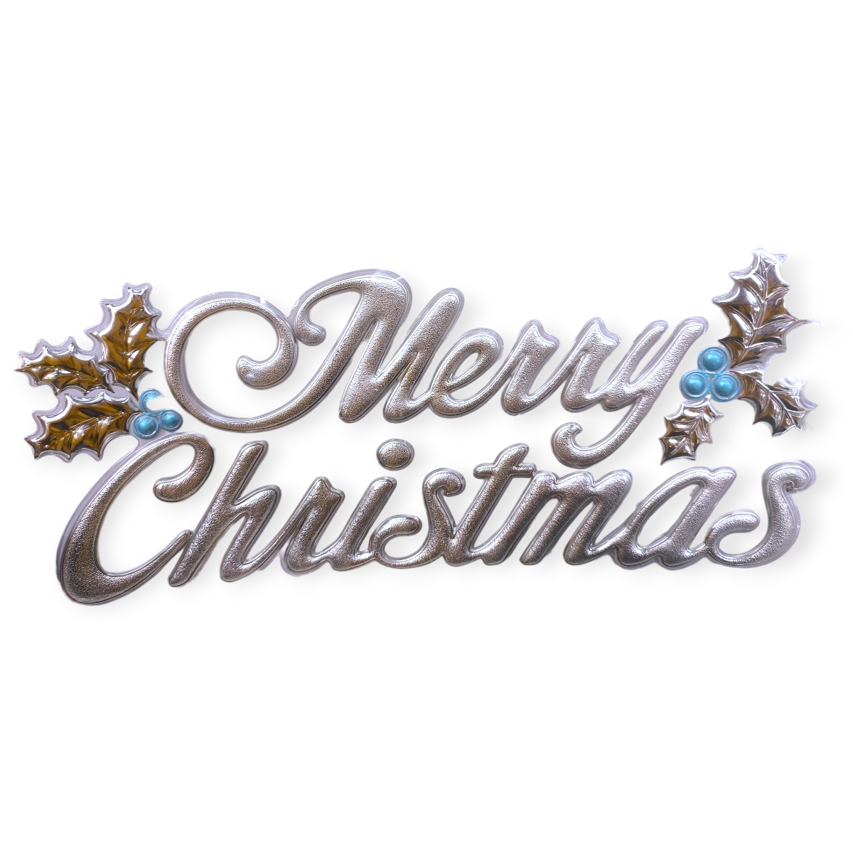 Karácsonyi matrica "Boldog Karácsonyt" felirattal és fagyönggyel ezüst 38,5x16cm