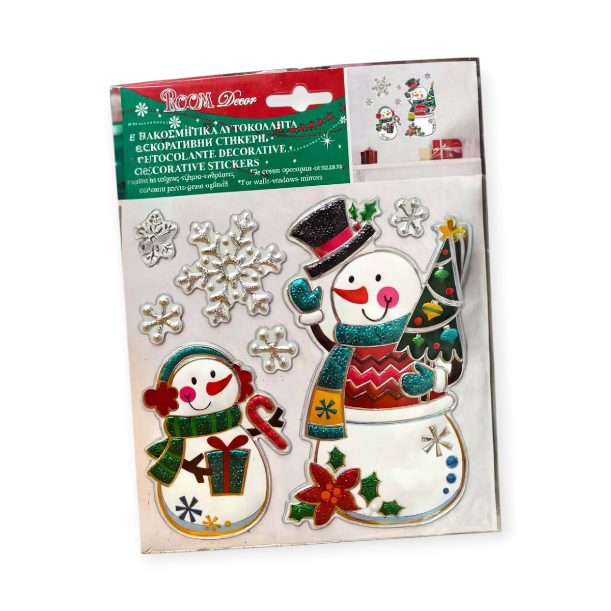 Karácsonyi matrica hóember apával és gyermekkel 18x23cm