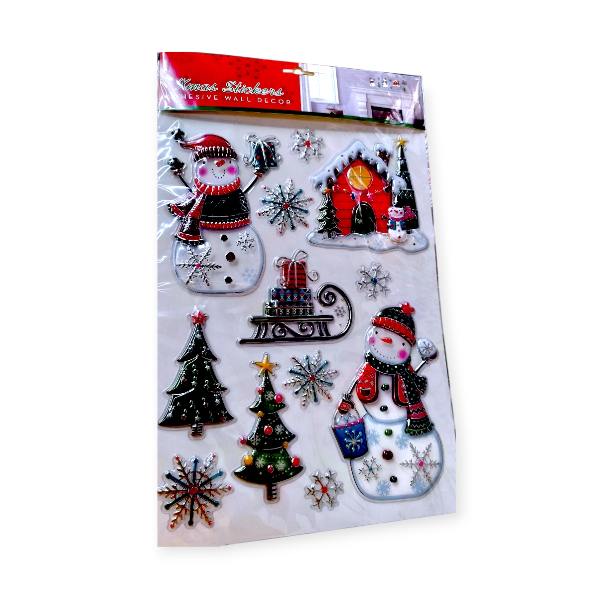 Karácsonyi hóember matrica piros-zöld-ezüst 27,5x34,5cm