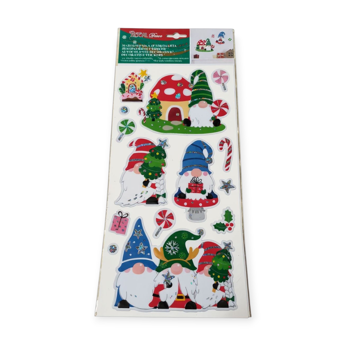 Karácsonyi matrica gnóm figurákkal és csillaggal, 18x35cm