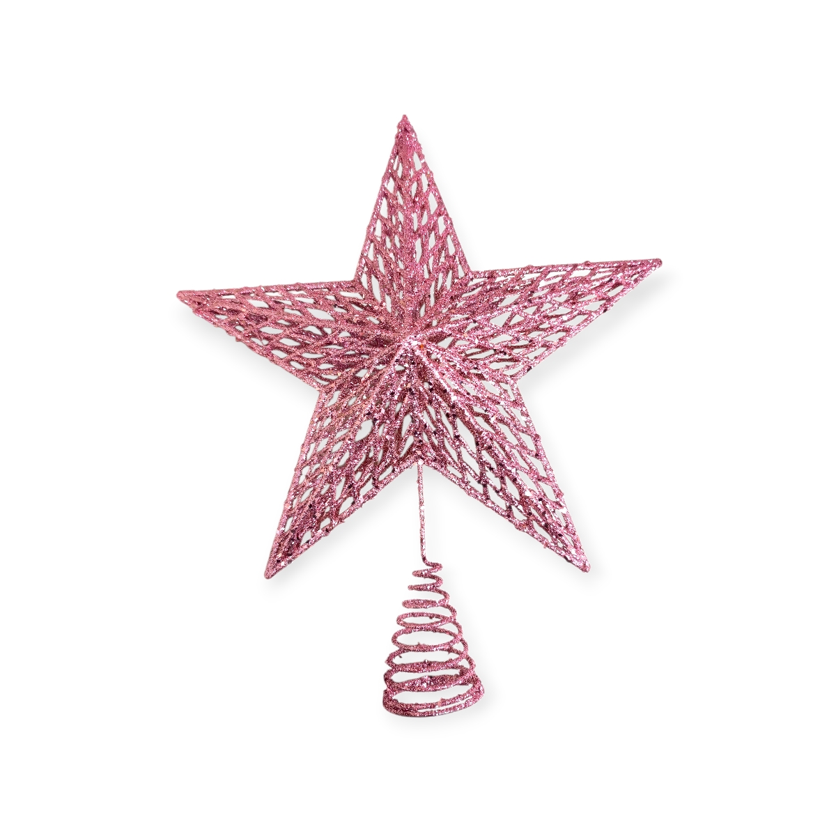 Rózsaszín 3D csillag csúcsdísz csillámmal 33 cm
