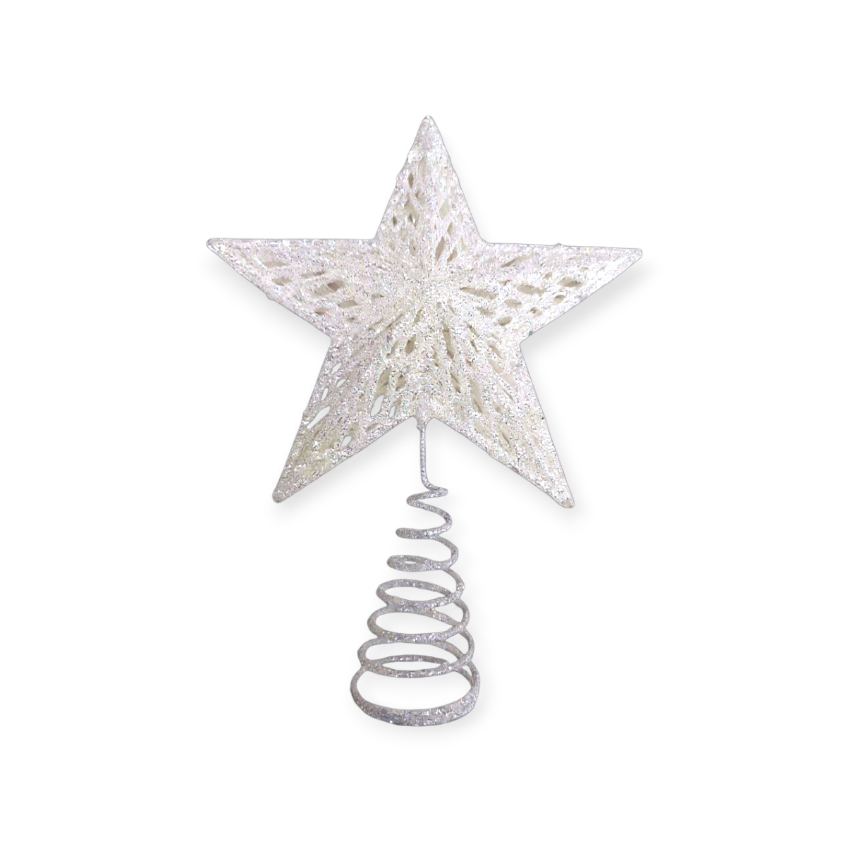 Irizáló fehér 3D csillag csúcsdísz 24 cm