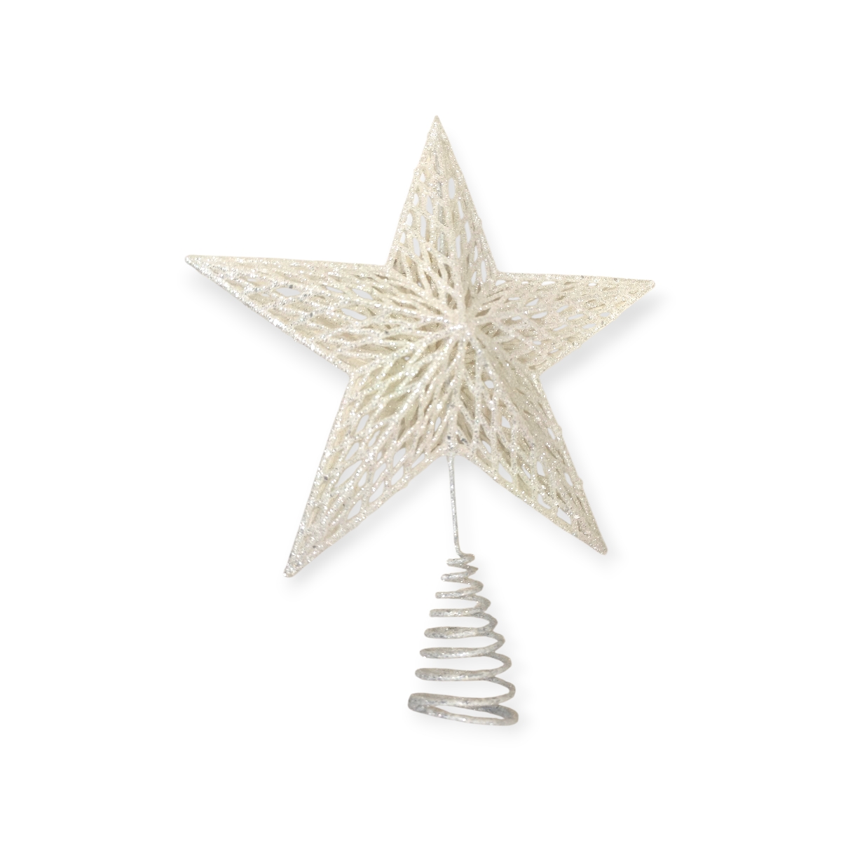 Irizáló fehér 3D csillagfa csúcsdísz 33 cm