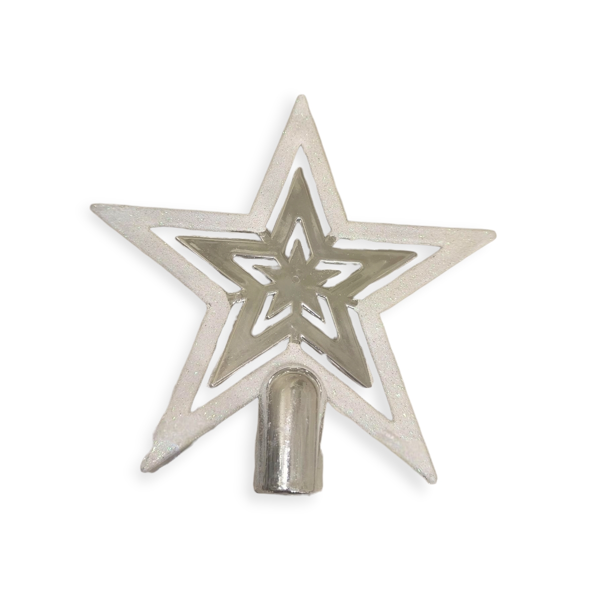 Irizáló fehér-ezüst csillag csúcsdísz 17 cm