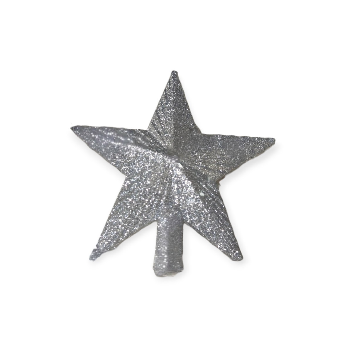 3D ezüst csillag csúcsdísz csillámmal 15 cm