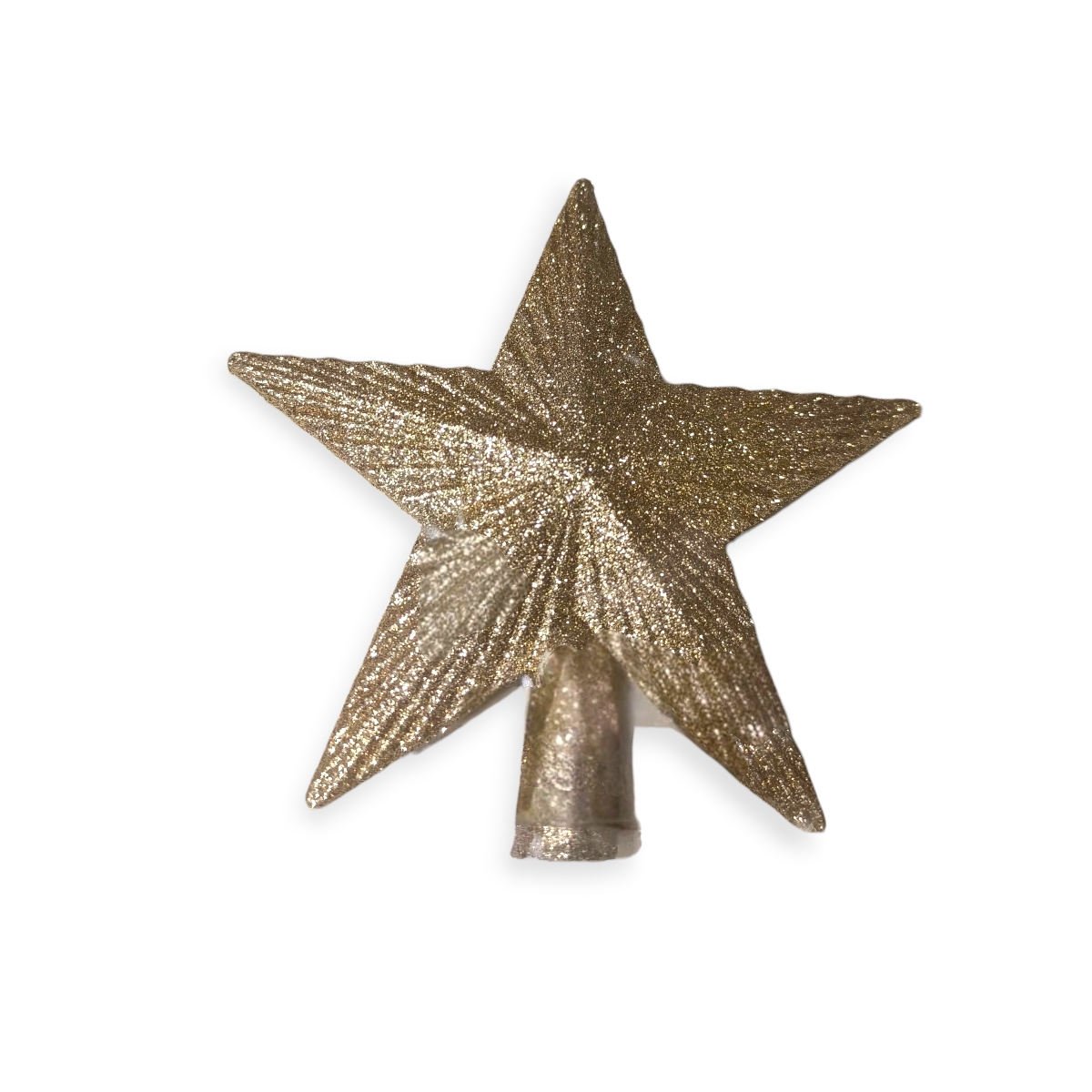 3D bézs-pezsgő csillagos karácsonyfa csúcsdísz csillámmal – 15 cm