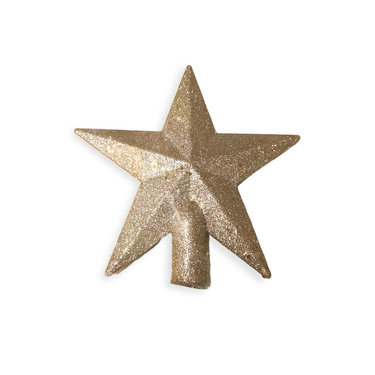 Bézs-pezsgő csillagos karácsonyfa csúcsdísz csillámmal – 19 cm