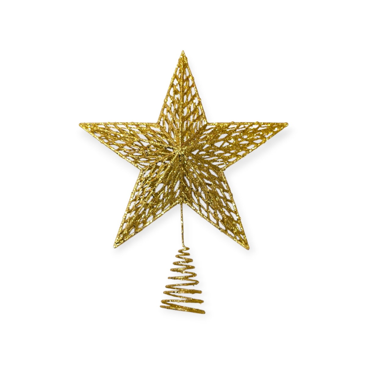 Arany 3D csillagos karácsonyfa csúcsdísz csillámmal 15cm