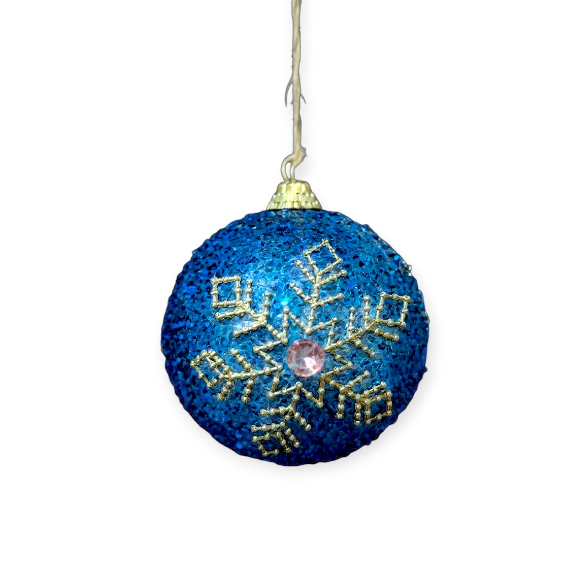 Kék hab karácsonyfadísz arany hópelyhes csillámmal 8cm