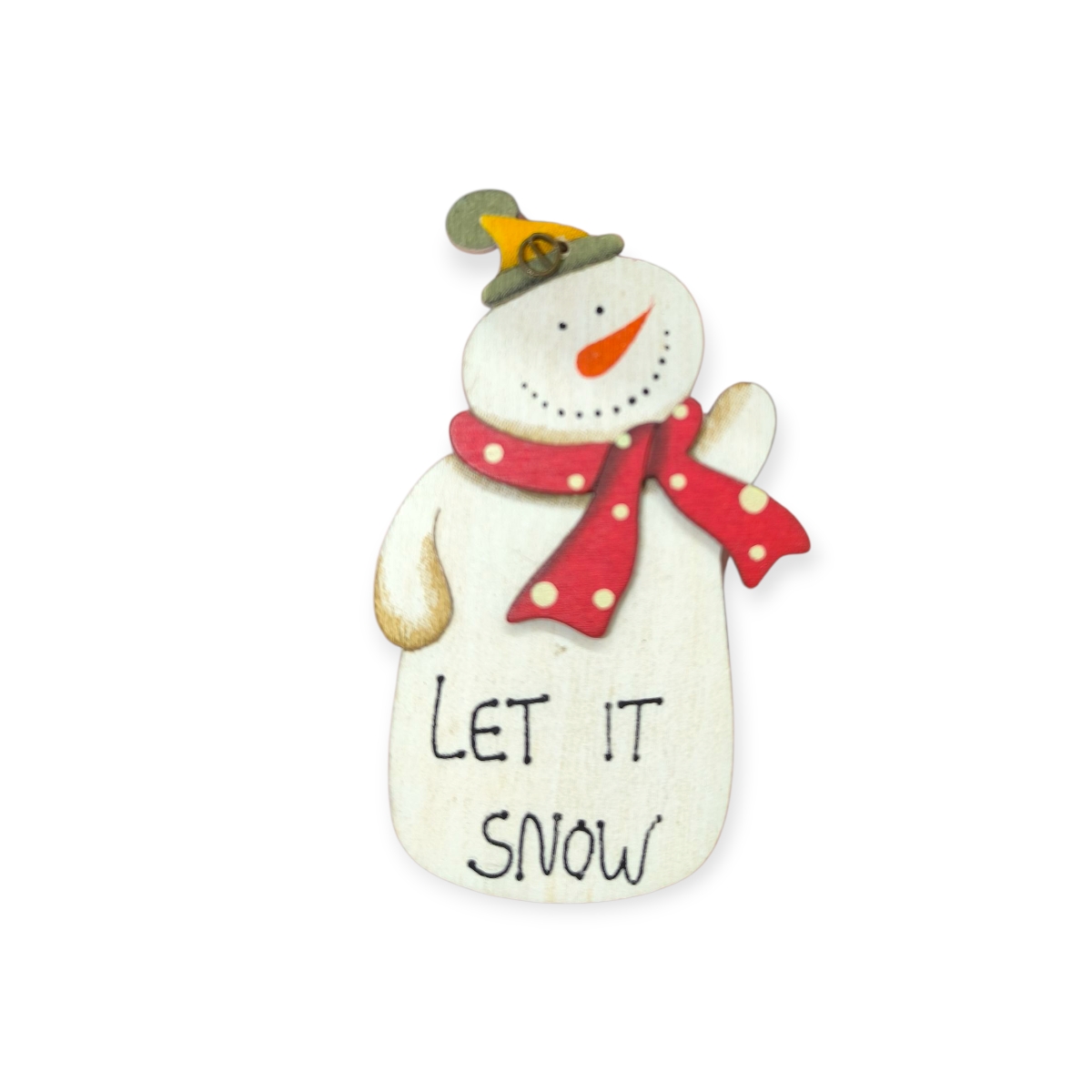 Vintage fa hóember karácsonyfadísz „Let It Snow” – 8,5 cm